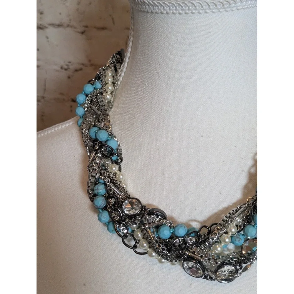Chloe + Isabel Torsade Multi Strand Necklace In Twisted Chains Rhinestones 16
